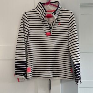 Joules Navy and White Striped Sweater with Pink Details